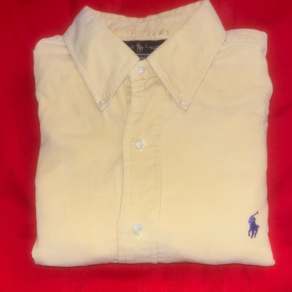 Mens Large Yellow Ralph Lauren Collared Shirt